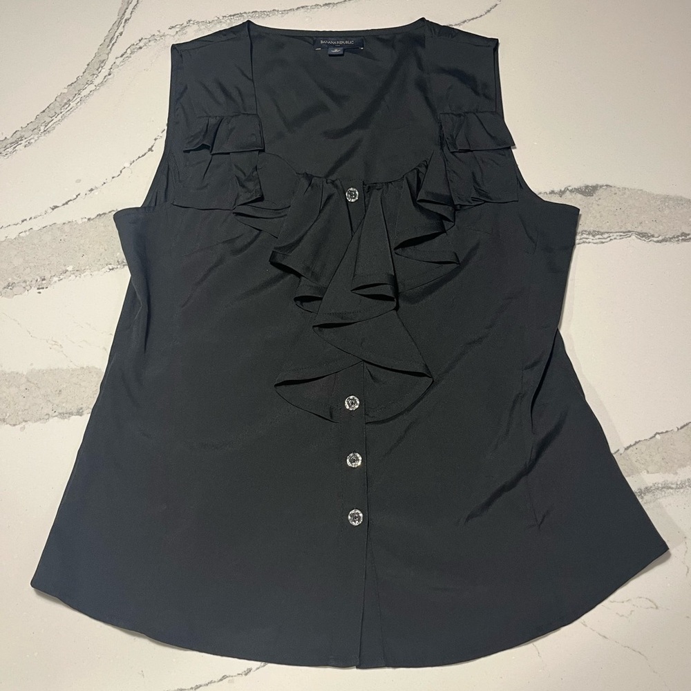 Banana Republic Factory Black Ruffle Button-Down Sleeveless Blouse